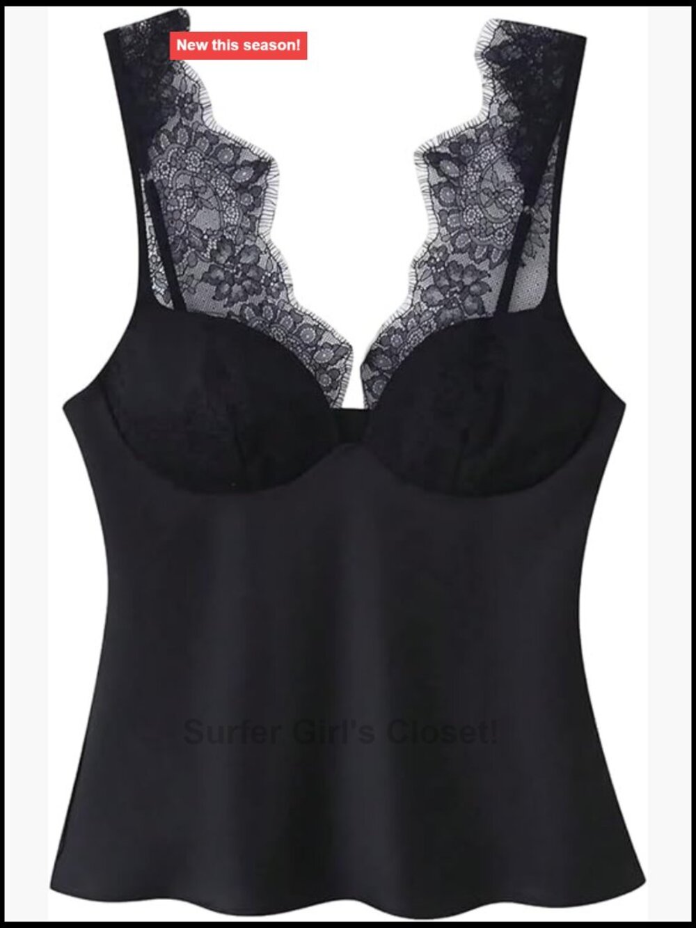 Women's Satin Deep V Tank Top Lace Trim Sleeveless Camisole